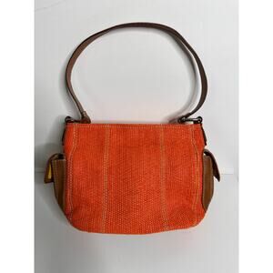 Vintage Fossil Woven Shoulder Bag Orange Purse Leather Strap Y2k Beach Summer